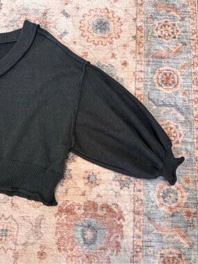 POL Oversized V-Neck Sweater Chunky Slouchy Dark Gray Size Small